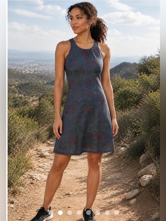 Prana Dresses & Skirts - Prana Skypath Midi Dress in Grey and Mauve Dot Print 1X